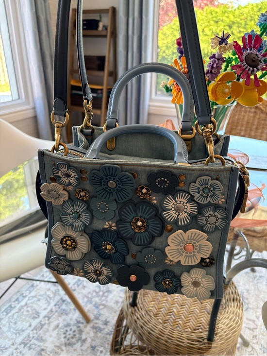 Coach Handbags - Coach Denim Tea Rose Rogue 25